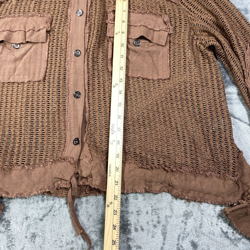 Bar x Pol Hoodie Jacket Medium Raw Hem Edge Open Knit Crochet Boho Mesh Festival - Picture 7 of 9